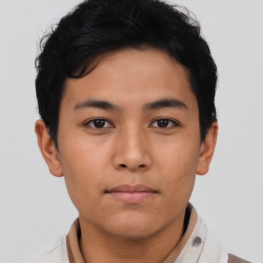 Neutral asian young-adult male with short  brown hair and brown eyes