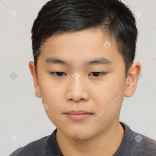 Neutral asian child male with short  brown hair and brown eyes