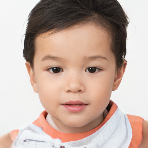 Neutral white child female with short  brown hair and brown eyes