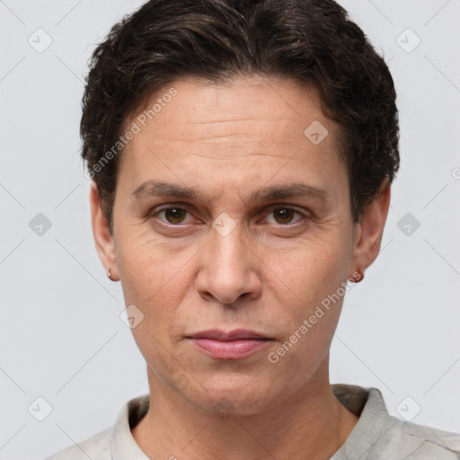 Neutral white adult male with short  brown hair and brown eyes