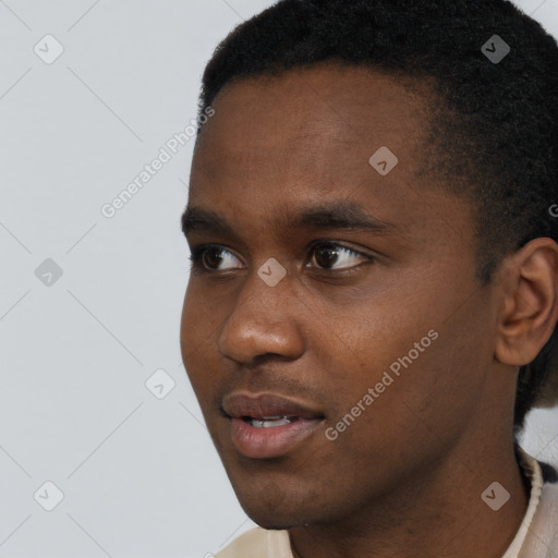 Neutral black young-adult male with short  brown hair and brown eyes