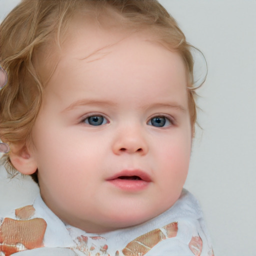 Neutral white child female with medium  brown hair and blue eyes