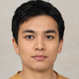 Neutral asian young-adult male with short  black hair and brown eyes