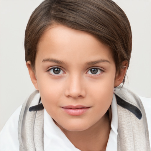 Neutral white child female with short  brown hair and brown eyes