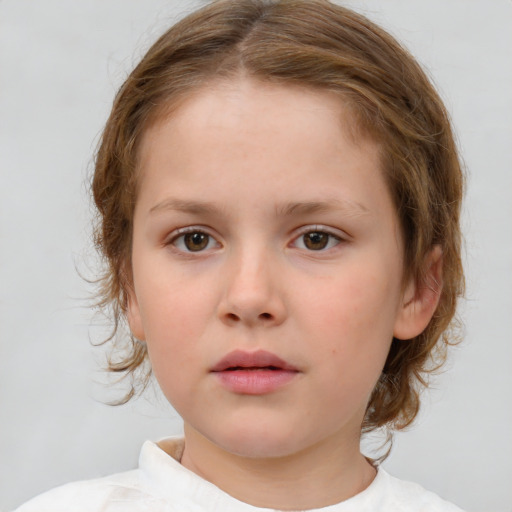 Neutral white child female with medium  brown hair and brown eyes