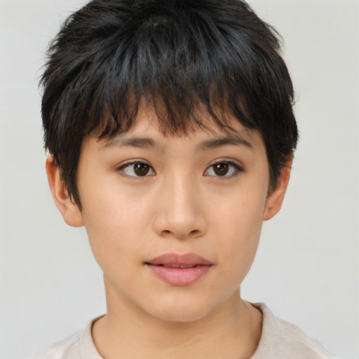 Neutral asian child female with short  brown hair and brown eyes