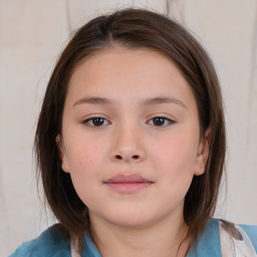 Neutral white child female with medium  brown hair and brown eyes