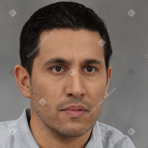 Neutral white adult male with short  brown hair and brown eyes
