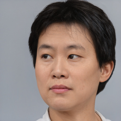 Neutral asian young-adult male with short  black hair and brown eyes