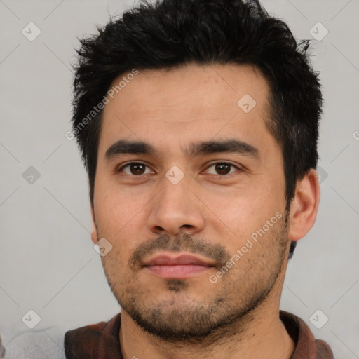 Neutral asian young-adult male with short  black hair and brown eyes