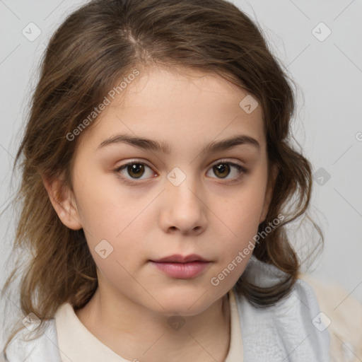 Neutral white child female with medium  brown hair and brown eyes