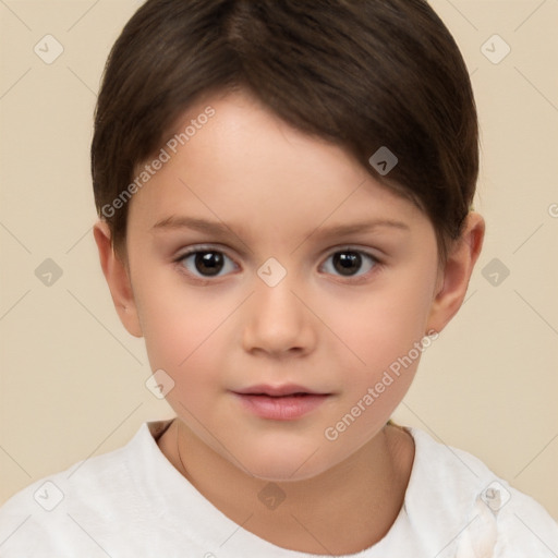 Neutral white child female with short  brown hair and brown eyes