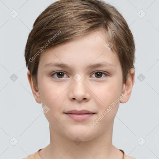 Neutral white child female with short  brown hair and brown eyes