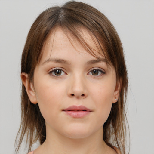 Neutral white child female with medium  brown hair and brown eyes