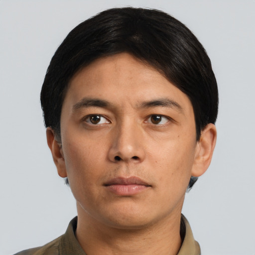 Neutral asian young-adult male with short  brown hair and brown eyes