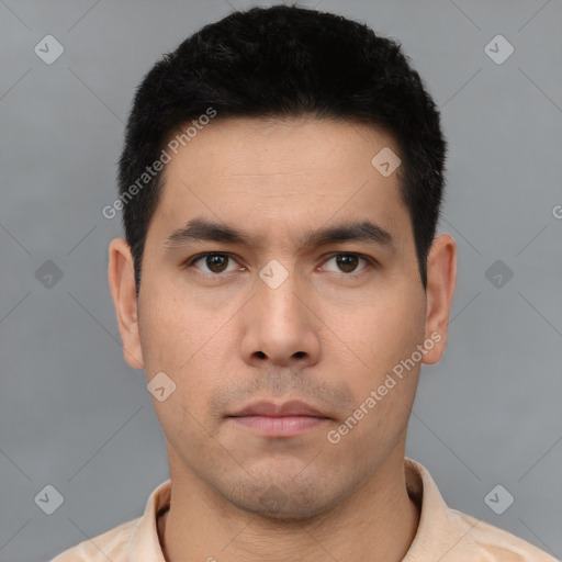 Neutral asian young-adult male with short  black hair and brown eyes