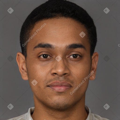 Neutral black young-adult male with short  brown hair and brown eyes