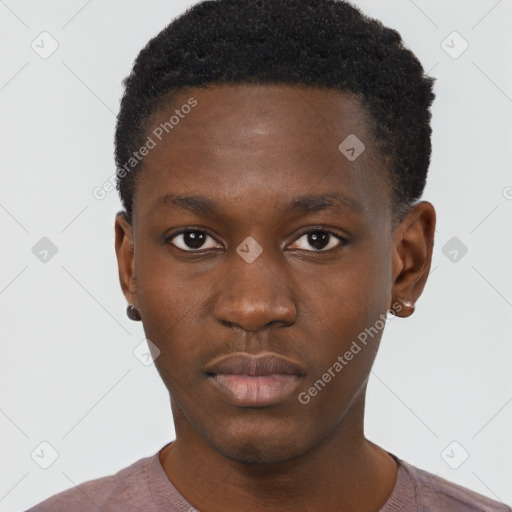 Neutral black young-adult male with short  brown hair and brown eyes