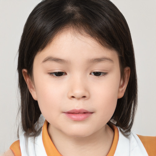 Neutral white child female with medium  brown hair and brown eyes