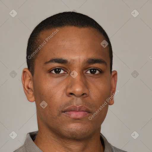 Neutral black young-adult male with short  brown hair and brown eyes