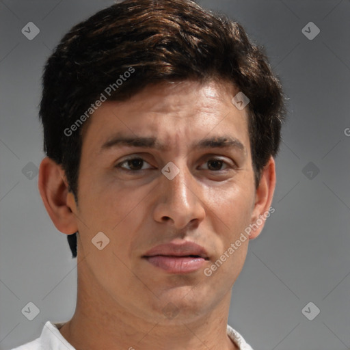 Neutral white adult male with short  brown hair and brown eyes