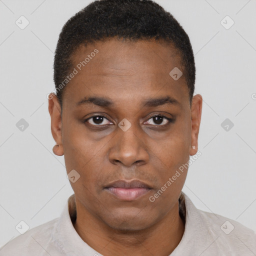 Neutral black young-adult male with short  brown hair and brown eyes