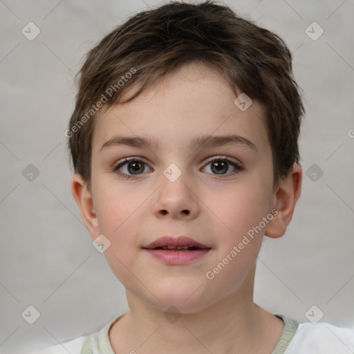 Neutral white child male with short  brown hair and brown eyes