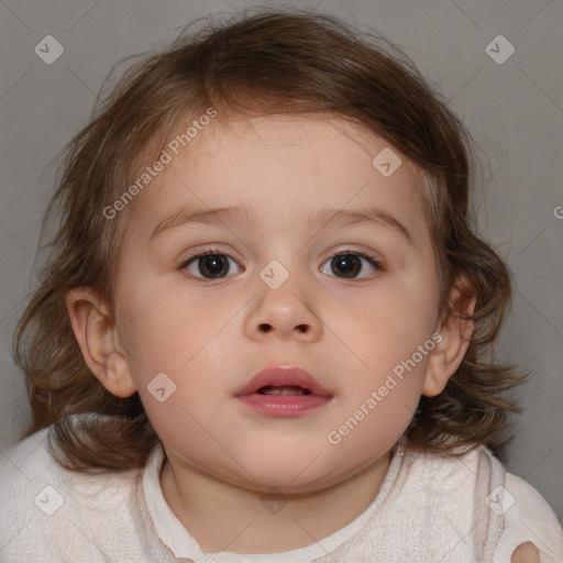 Neutral white child female with medium  brown hair and brown eyes