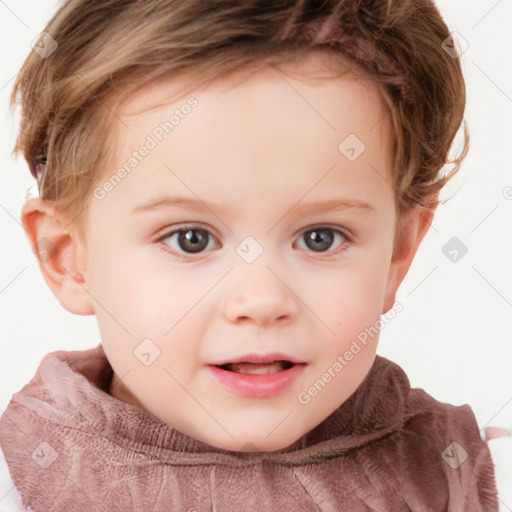 Neutral white child female with short  brown hair and brown eyes