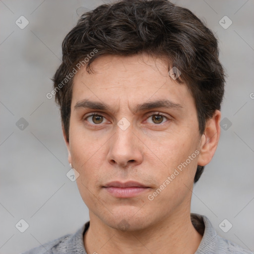 Neutral white adult male with short  brown hair and brown eyes