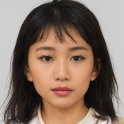 Neutral asian young-adult female with medium  brown hair and brown eyes