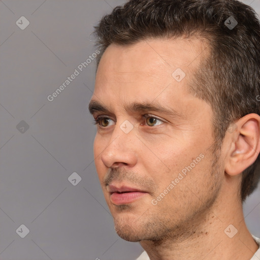 Neutral white adult male with short  brown hair and brown eyes