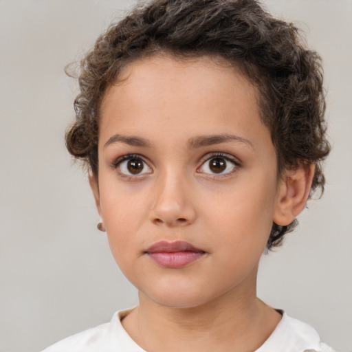 Neutral white child female with short  brown hair and brown eyes