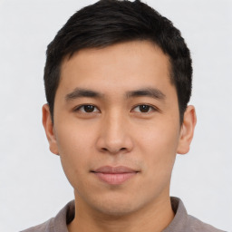 Neutral asian young-adult male with short  black hair and brown eyes