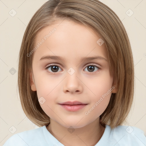 Neutral white child female with medium  brown hair and brown eyes