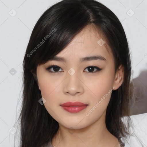 Neutral asian young-adult female with medium  brown hair and brown eyes