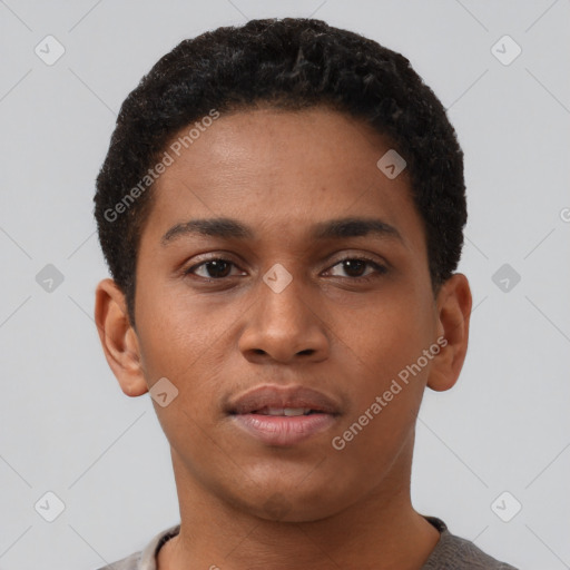 Neutral black young-adult male with short  brown hair and brown eyes