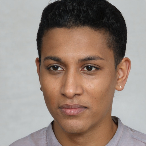 Neutral black young-adult male with short  brown hair and brown eyes