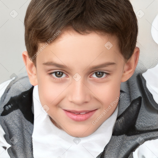 Joyful white child male with short  brown hair and brown eyes