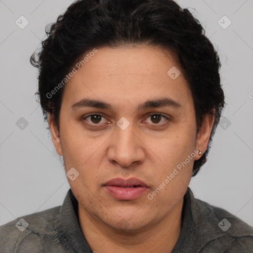 Neutral white adult female with short  brown hair and brown eyes