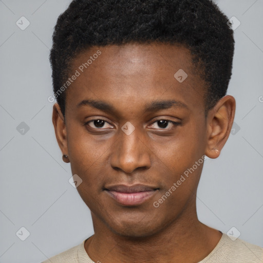 Neutral black young-adult male with short  brown hair and brown eyes