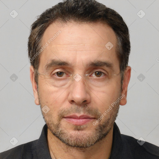 Neutral white adult male with short  brown hair and brown eyes