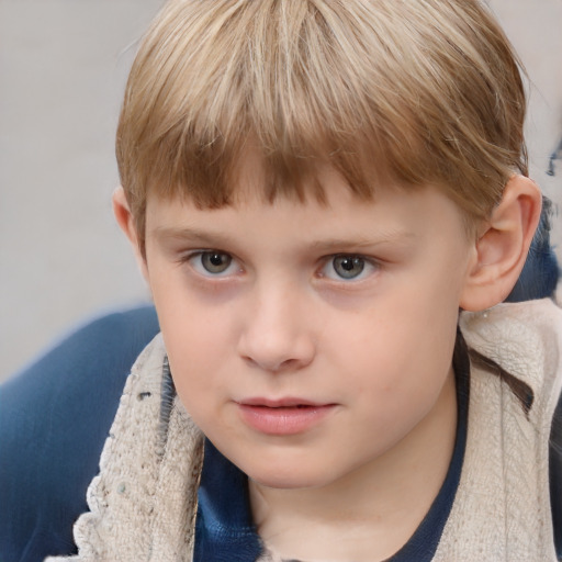 Neutral white child male with short  brown hair and grey eyes