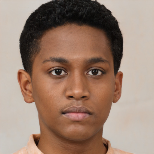 Neutral black young-adult male with short  brown hair and brown eyes