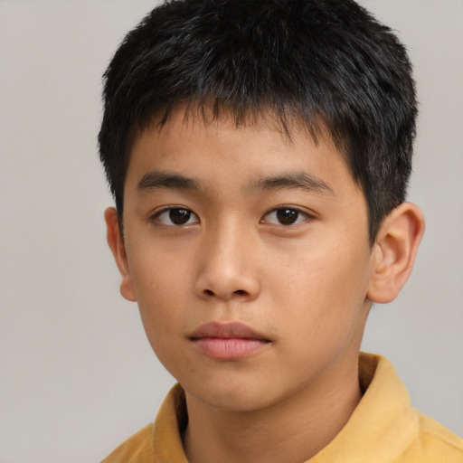Neutral asian child male with short  brown hair and brown eyes