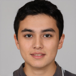 Neutral asian young-adult male with short  brown hair and brown eyes