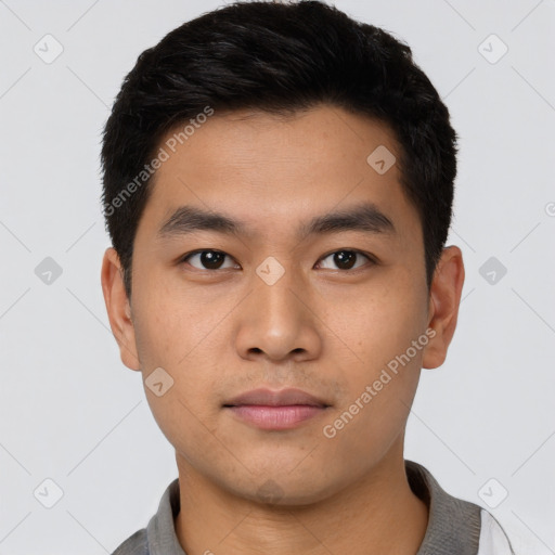 Neutral asian young-adult male with short  black hair and brown eyes