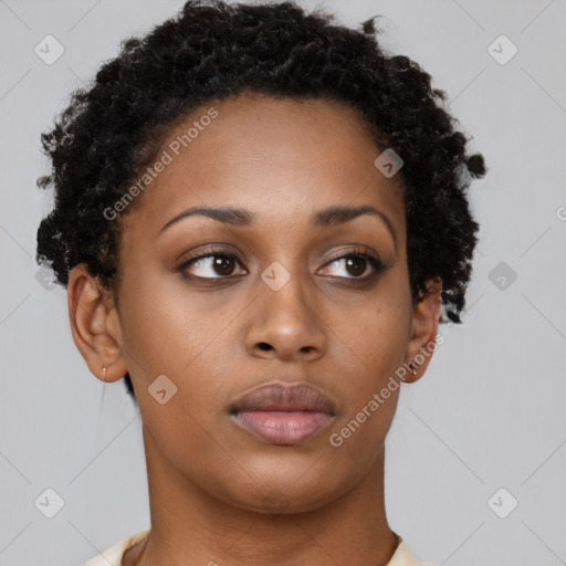 Neutral black young-adult female with short  brown hair and brown eyes