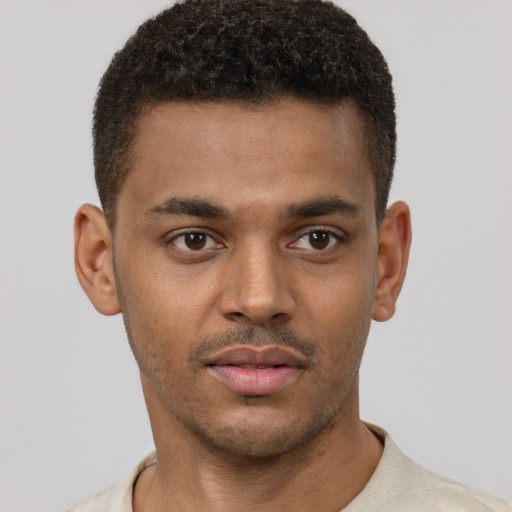 Neutral black young-adult male with short  brown hair and brown eyes