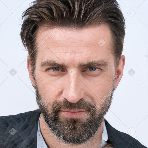 Neutral white adult male with short  brown hair and brown eyes